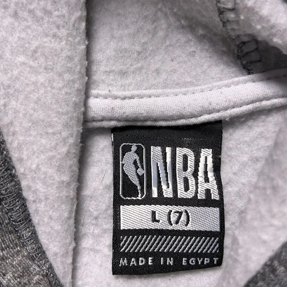 NBA Pullover Hoodie Sweatshirt Boys L 7 Heather Gray Basketball Logo Activewear
